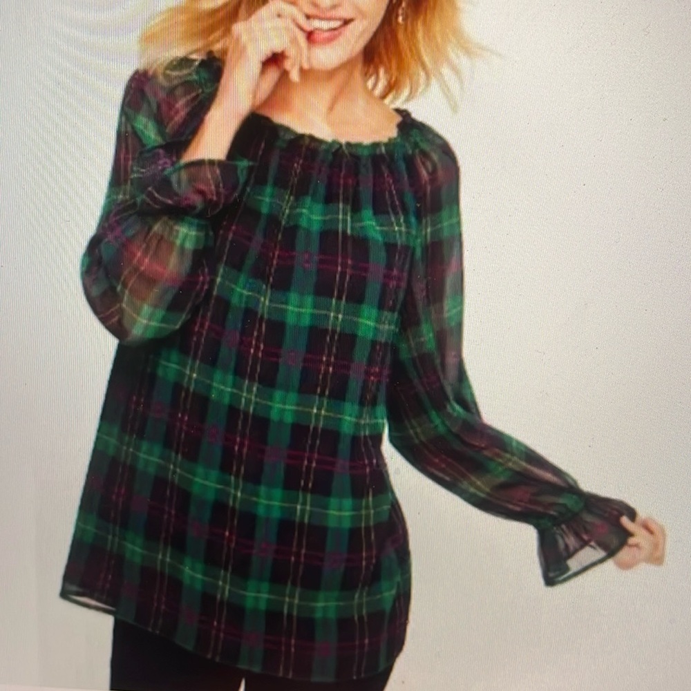 Talbots Multicolor Plaid Ruffle Blouse - Picture 2 of 8